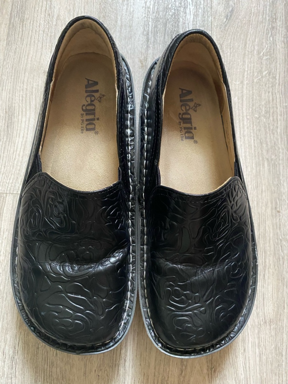 Alegria Black Embossed Slip-On Clog